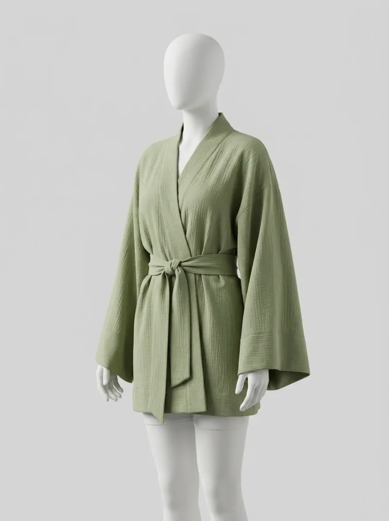 Kimono court gaze de coton femme élégant décontracté