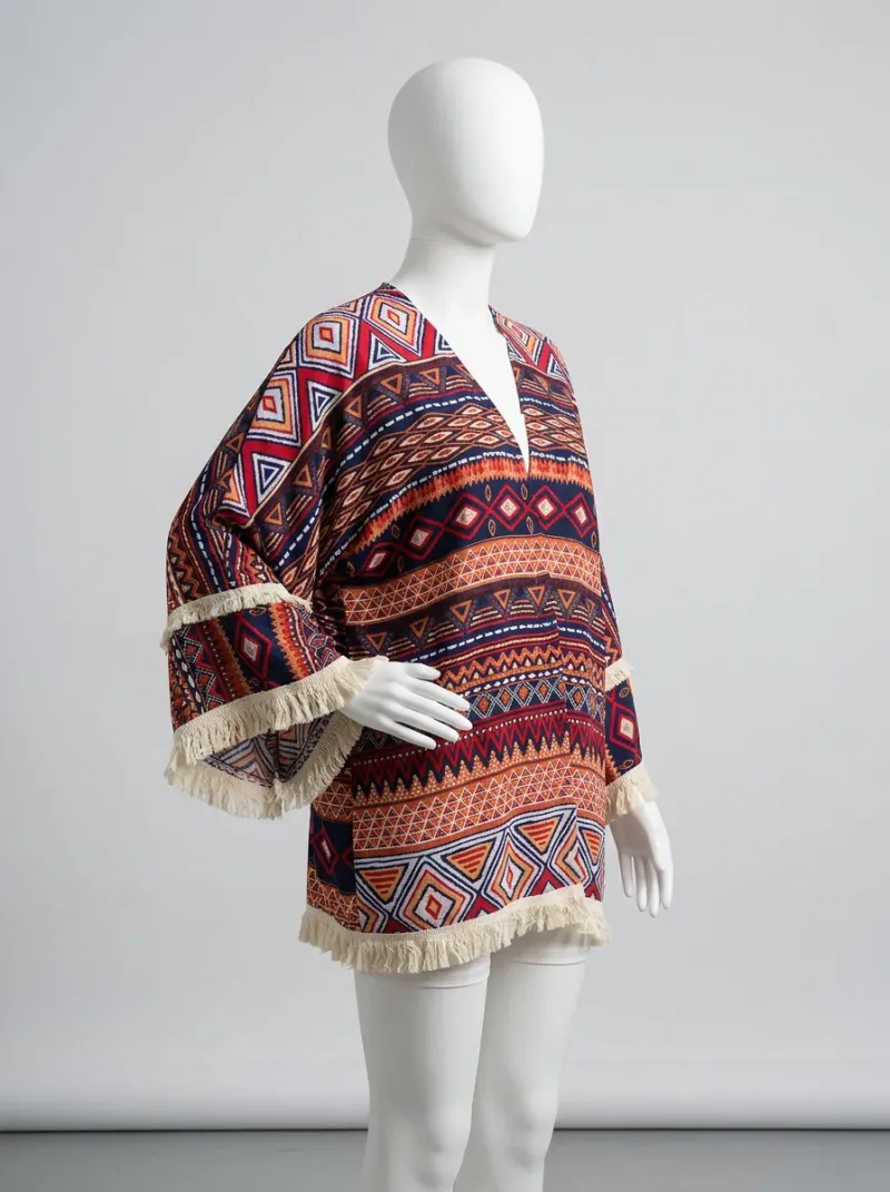 Kimono court polyester imprimé indien femme bohème