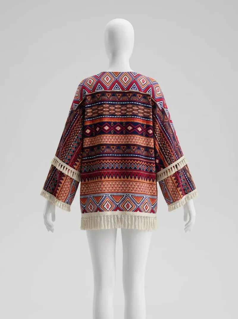 Kimono court polyester imprimé indien femme bohème