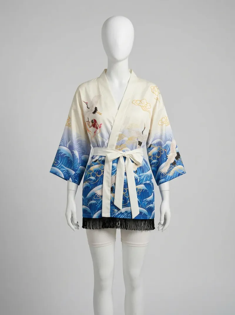 Kimono court polyester fluide manches larges femme élégante