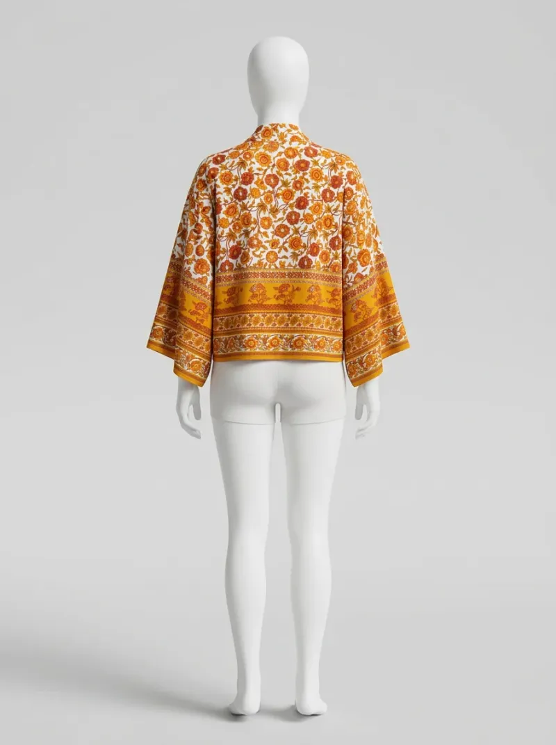 Kimono court coton floral veste plage décontracté