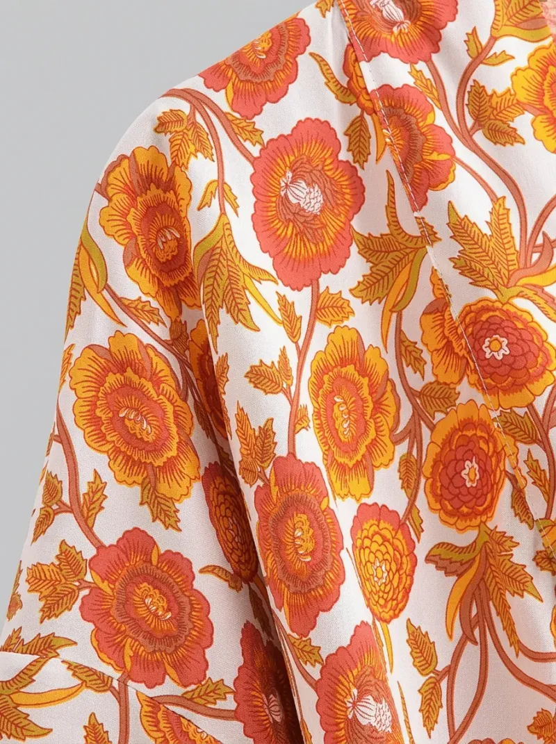 Kimono court coton floral veste plage décontracté