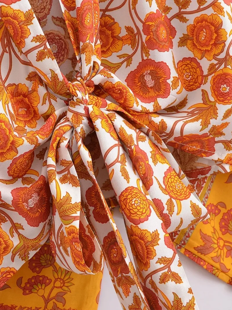 Kimono court coton floral veste plage décontracté