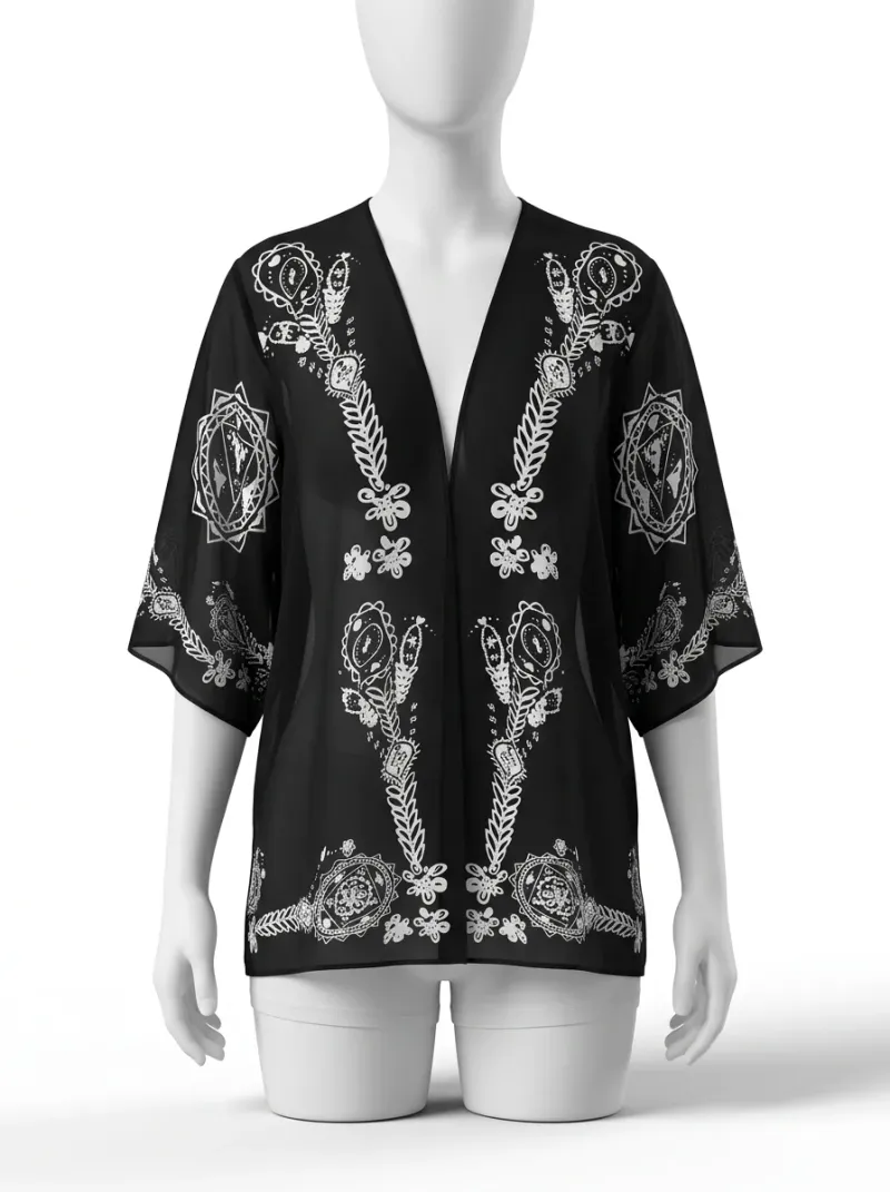 Kimono court polyester fluide femme été graphique