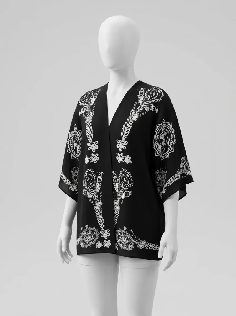 Kimono court polyester fluide femme été graphique