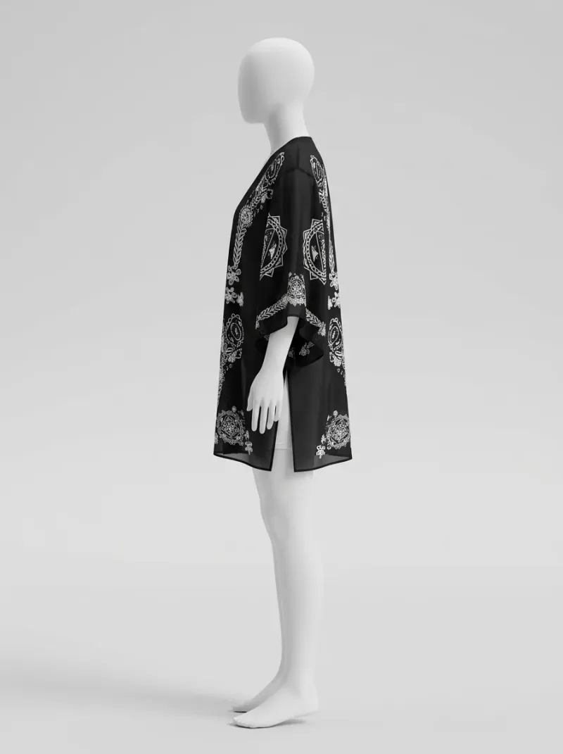 Kimono court polyester fluide femme été graphique