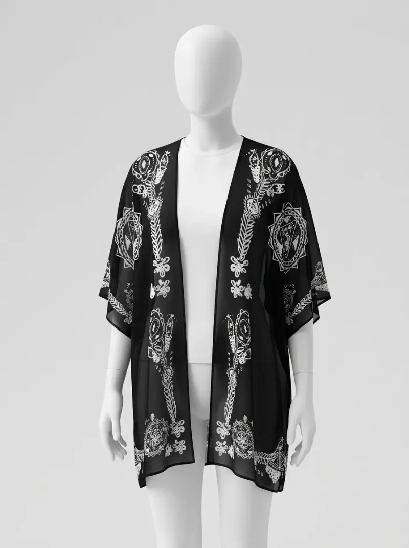 Kimono court polyester fluide femme été graphique