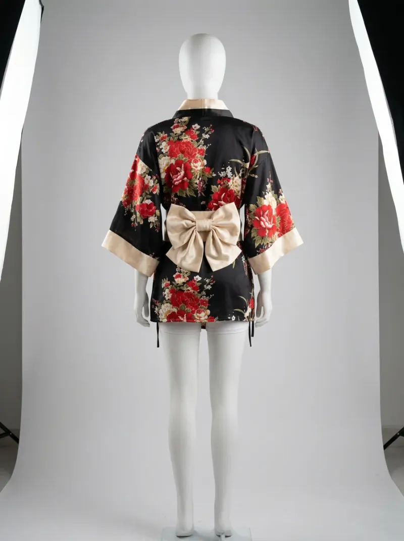 Kimono court polyester soyeux fluide vêtement polyvalent