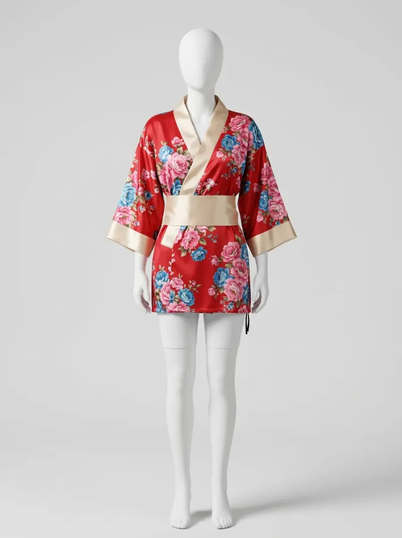 Kimono court polyester soyeux fluide vêtement polyvalent
