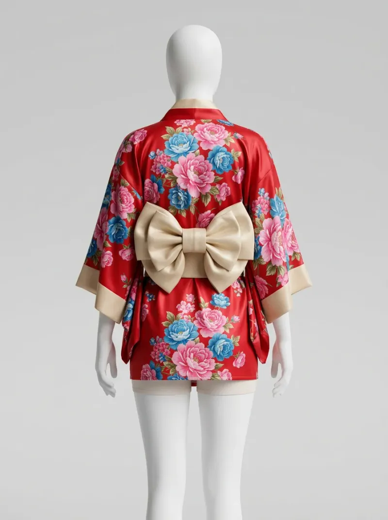 Kimono court polyester soyeux fluide vêtement polyvalent