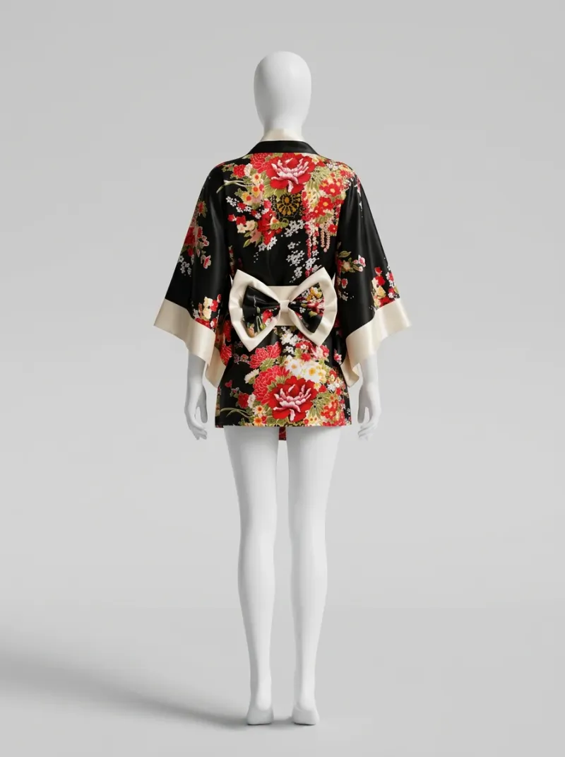 Kimono court polyester soyeux fluide vêtement polyvalent