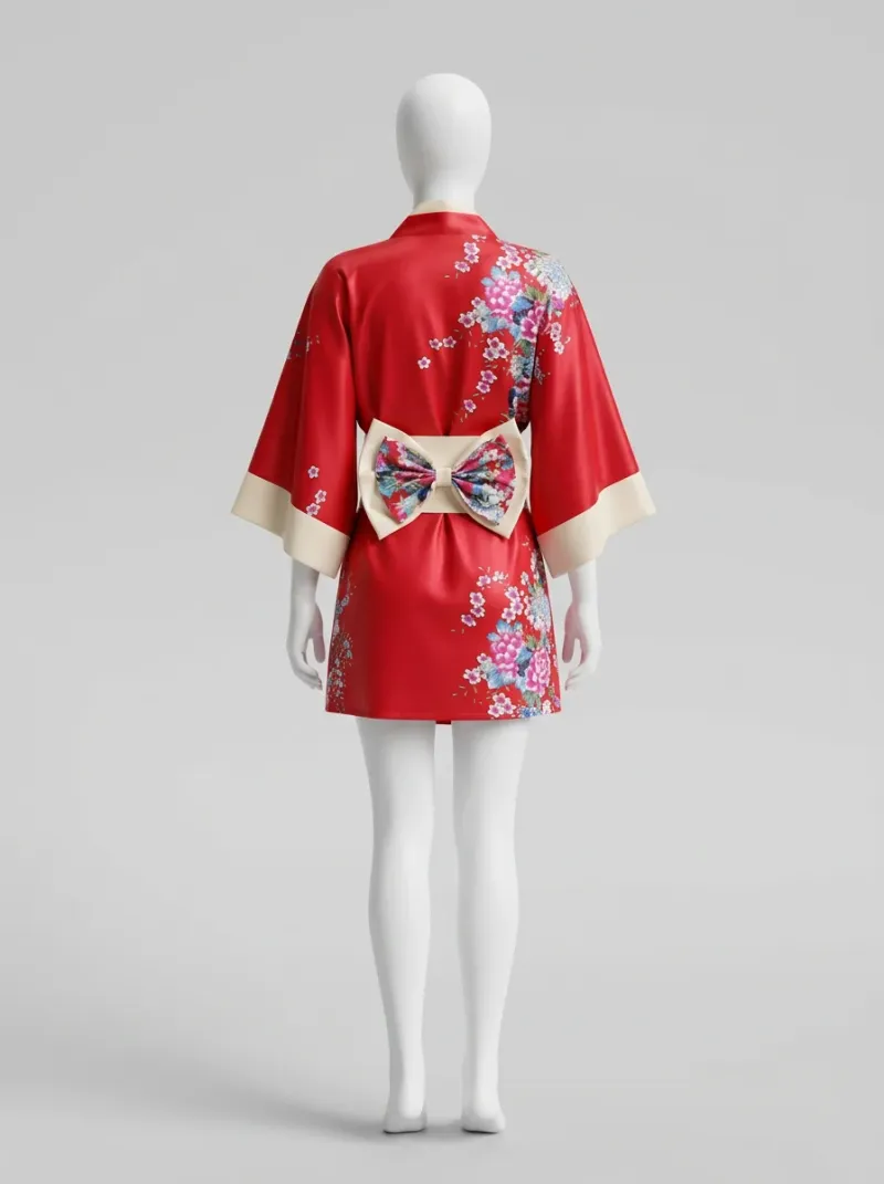 Kimono court polyester soyeux fluide vêtement polyvalent