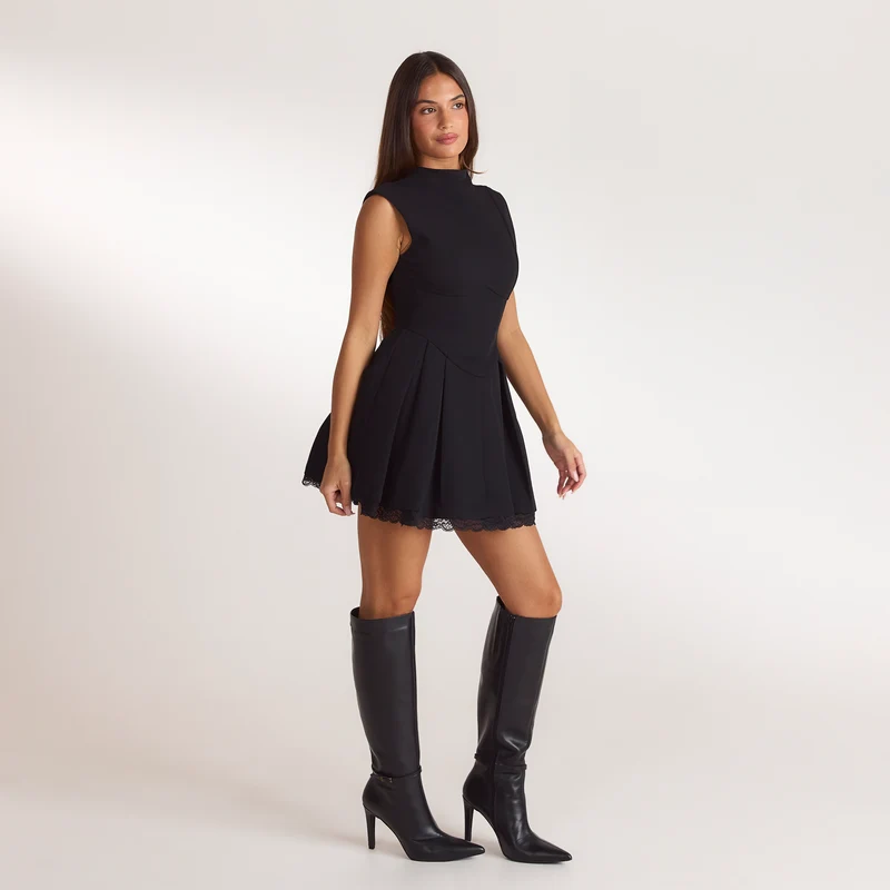 Robe Mini Cintrée Plissée - Noir