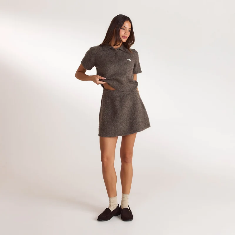 Mini-Jupe en Maille - Marron Cendré