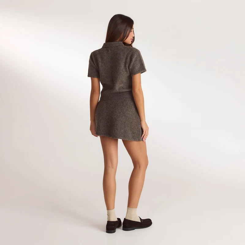 Mini-Jupe en Maille - Marron Cendré