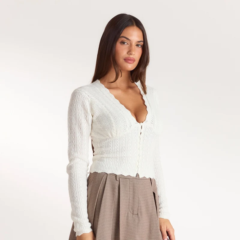 Cardigan en Maille Fine - Crème