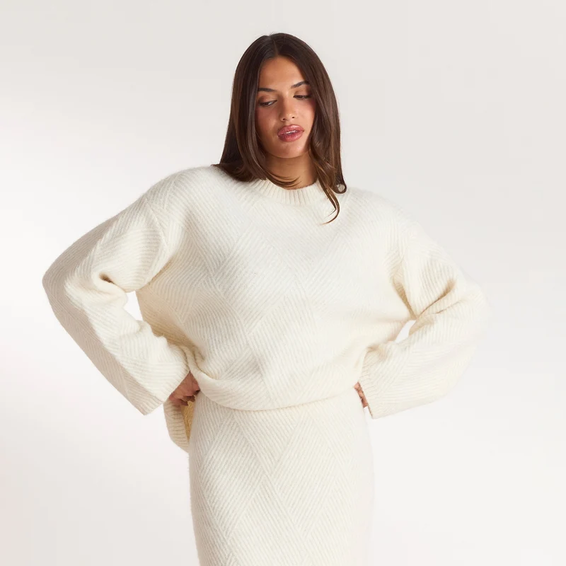 Pull en Maille à Losanges - Crème