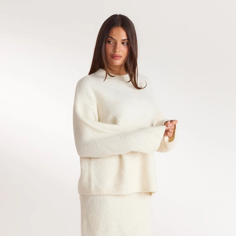 Pull en Maille à Losanges - Crème