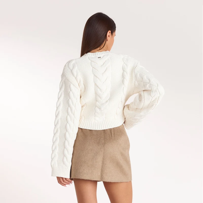 Pull Court en Maille Torsadée - Crème