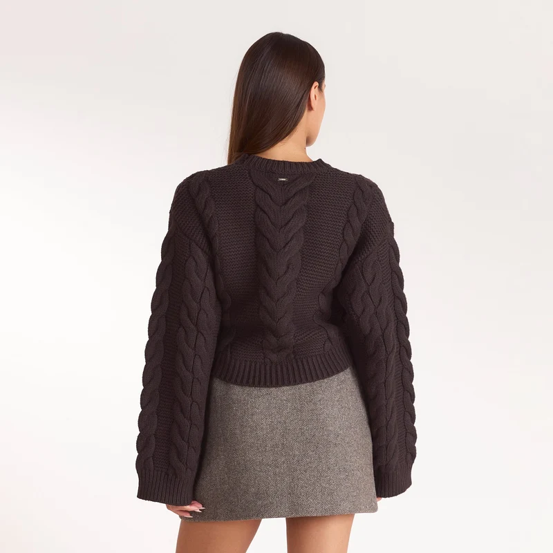 Pull Court en Maille Torsadée - Chocolat Noir