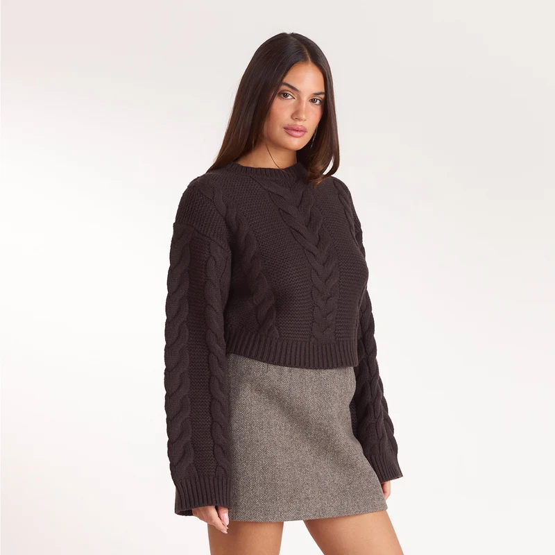 Pull Court en Maille Torsadée - Chocolat Noir