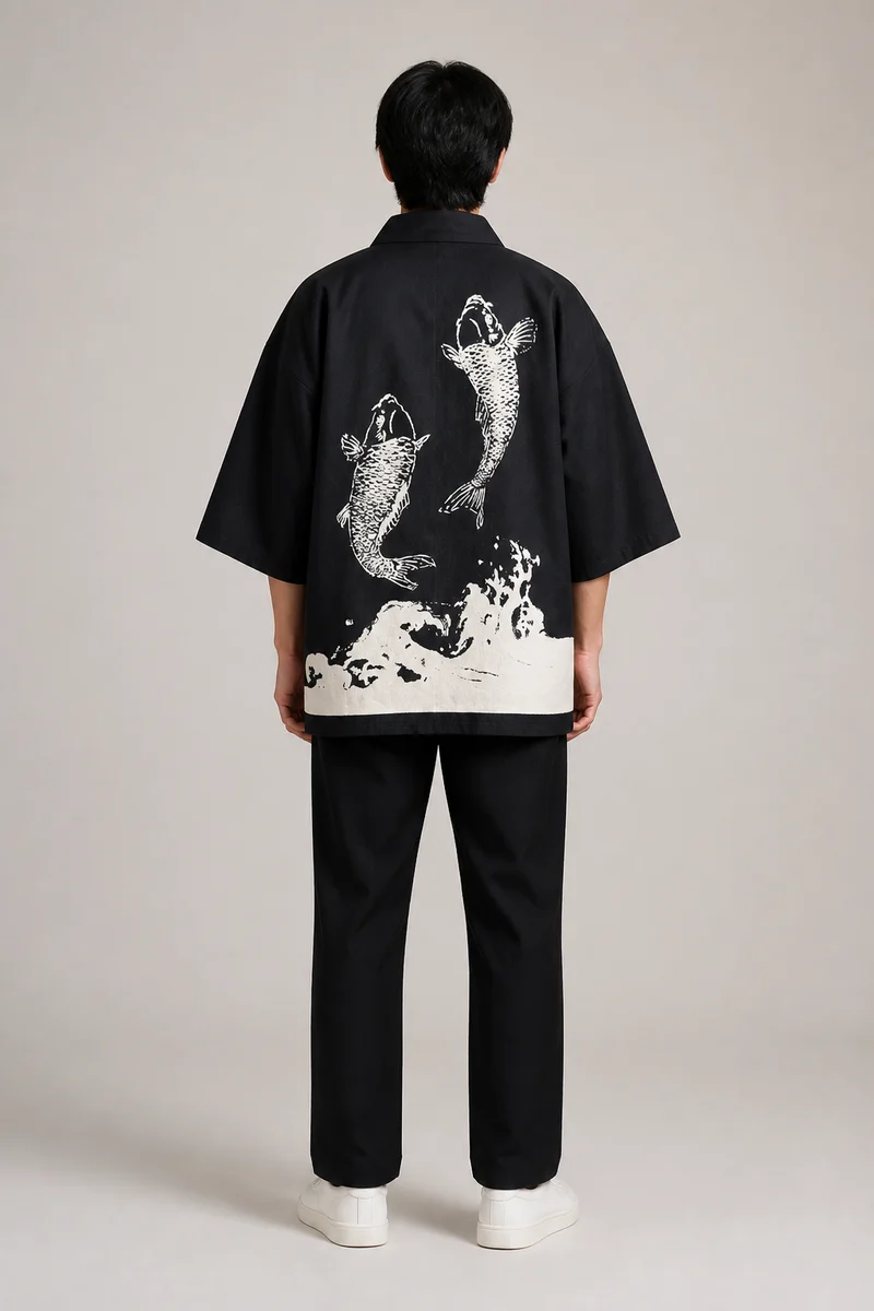 Veste haori homme motif carpes koï | Carpe Koï