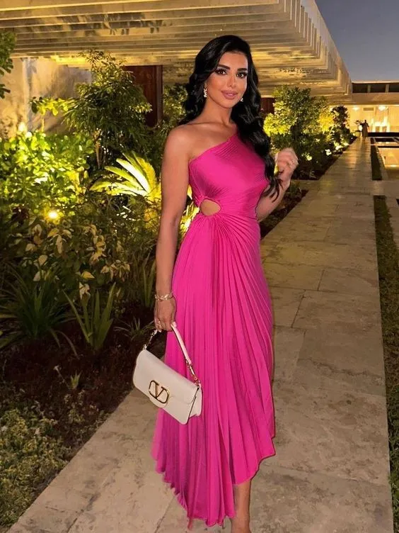 Robe de soirée de bal asymétrique plissée à une épaule en mousseline de soie sans manches