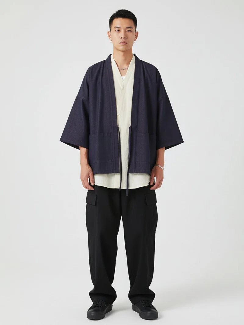 Veste kimono en denim homme | Harumi
