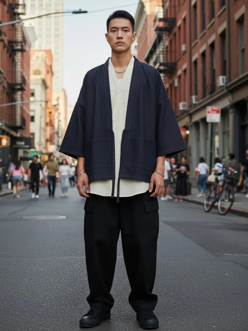 Veste kimono en denim homme | Harumi