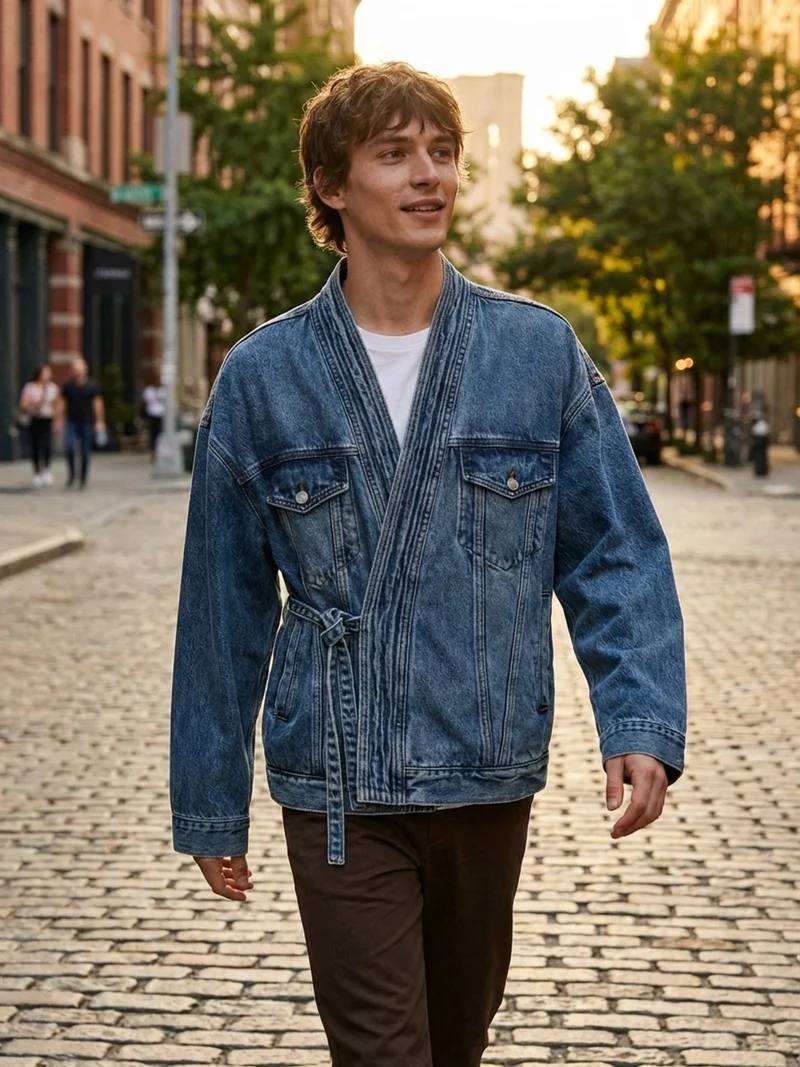 Veste kimono en jean homme | Ibuki