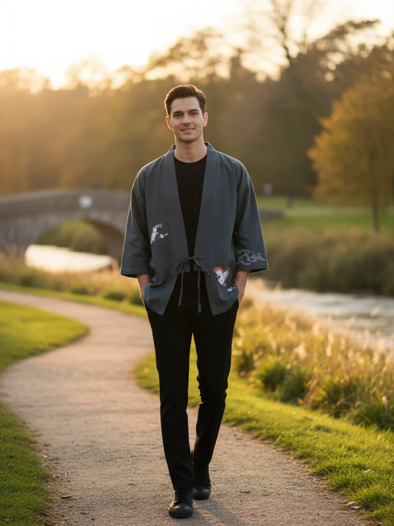 Veste kimono brodée homme | Miho