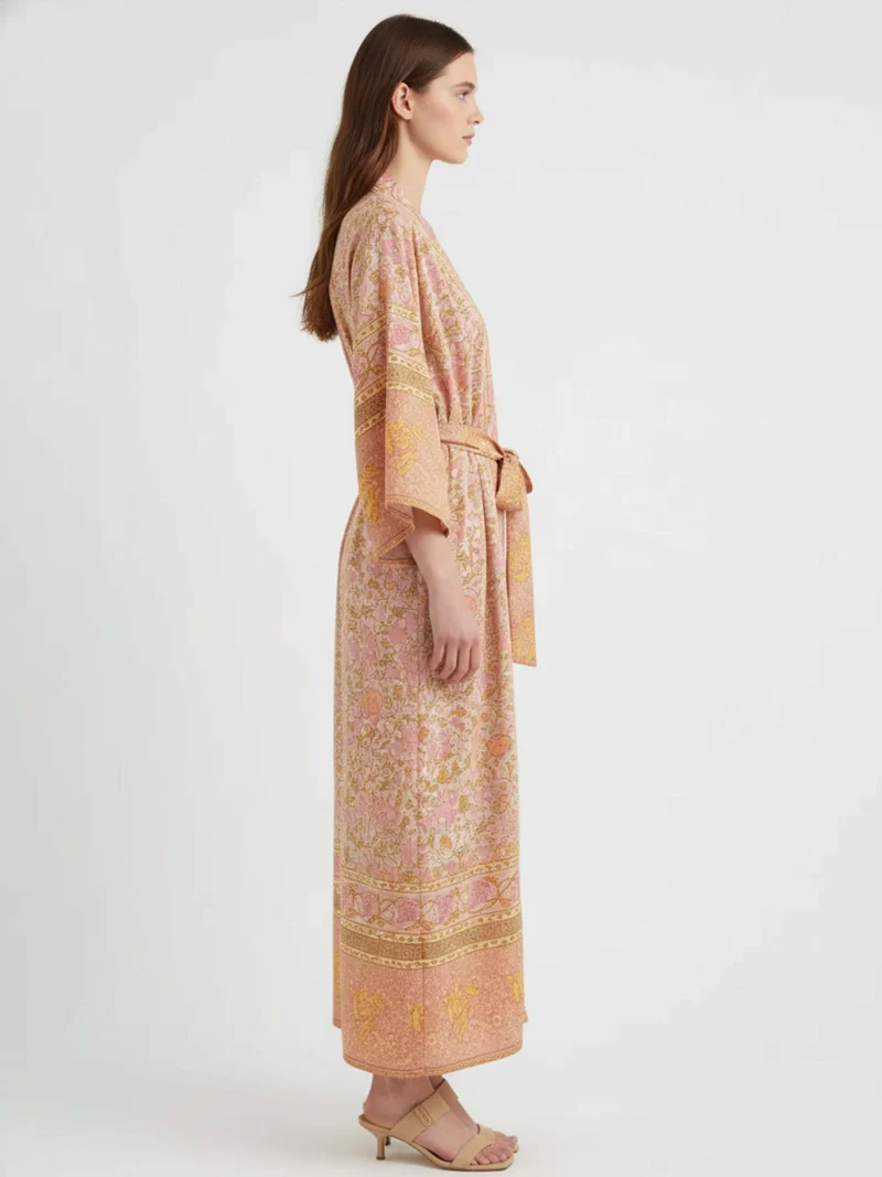 Kimono long femme rose fleuri | Koharu