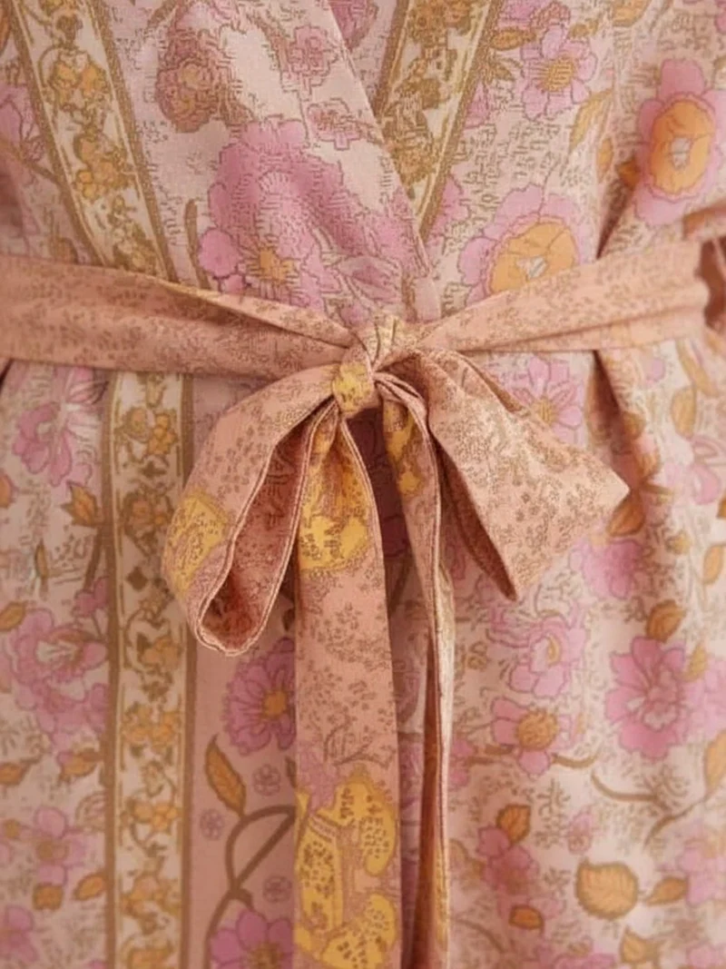 Kimono long femme rose fleuri | Koharu
