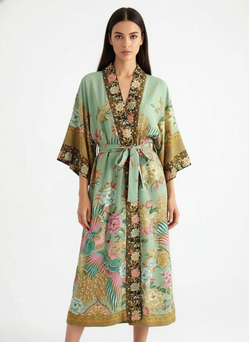 Kimono long femme vert d'eau | Miyabi