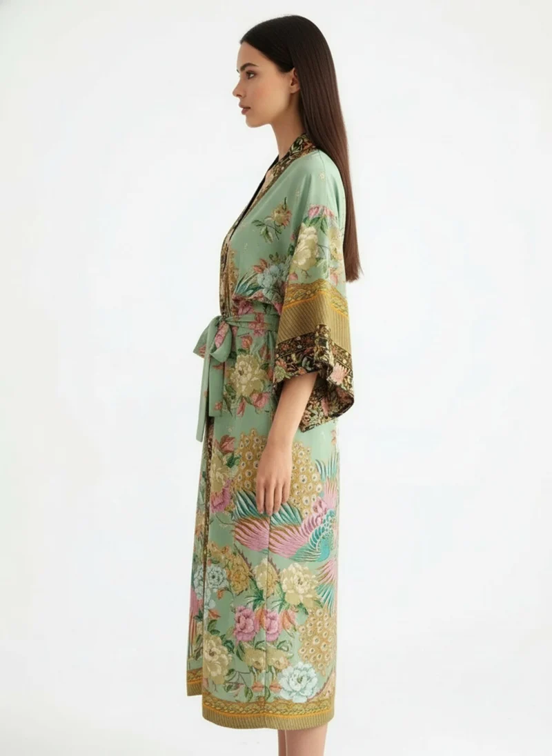 Kimono long femme vert d'eau | Miyabi