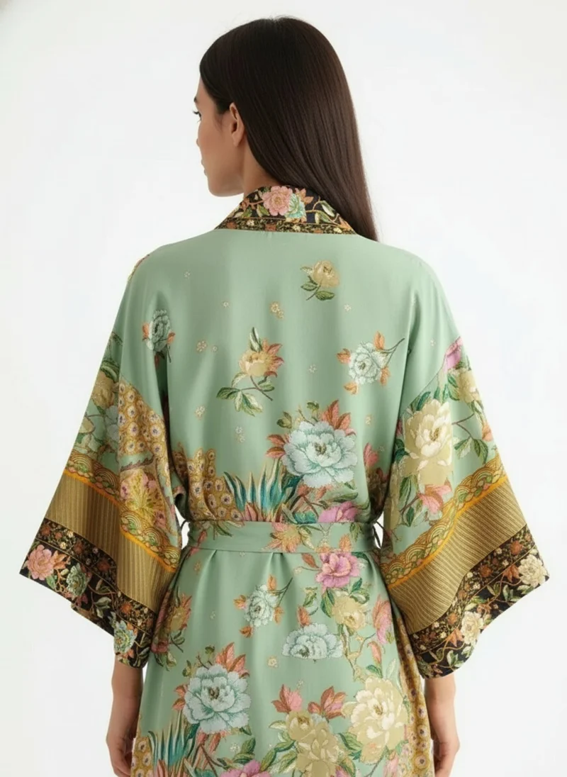 Kimono long femme vert d'eau | Miyabi