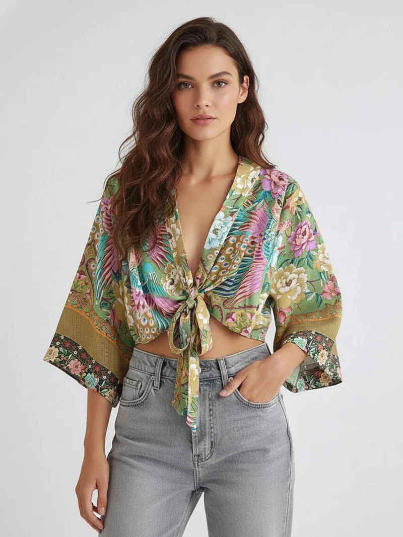 Kimono court cache-cœur femme | Miyabi