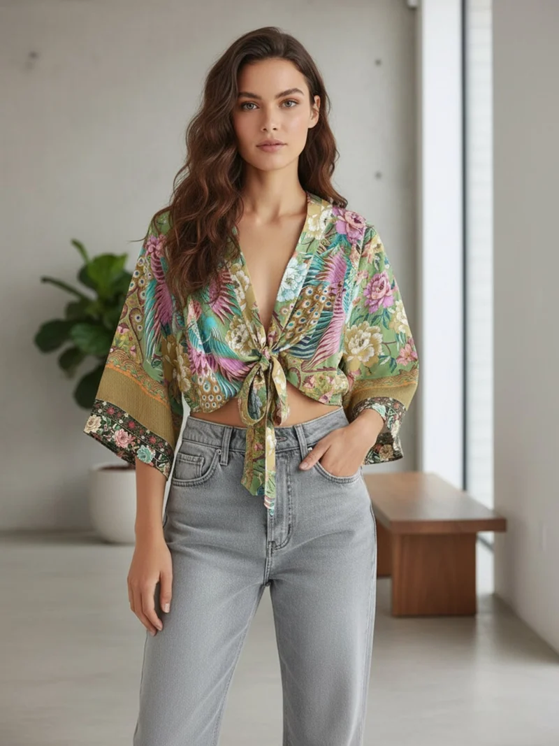 Kimono court cache-cœur femme | Miyabi