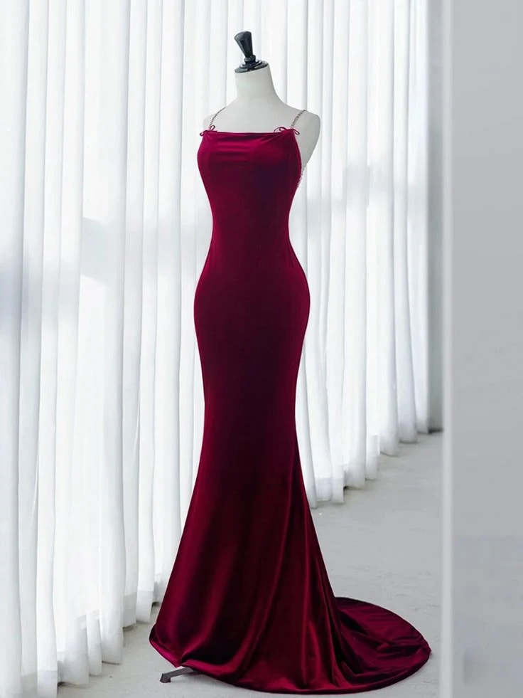 Robe de bal longue sirène en velours vert avec soutien-gorge intégré