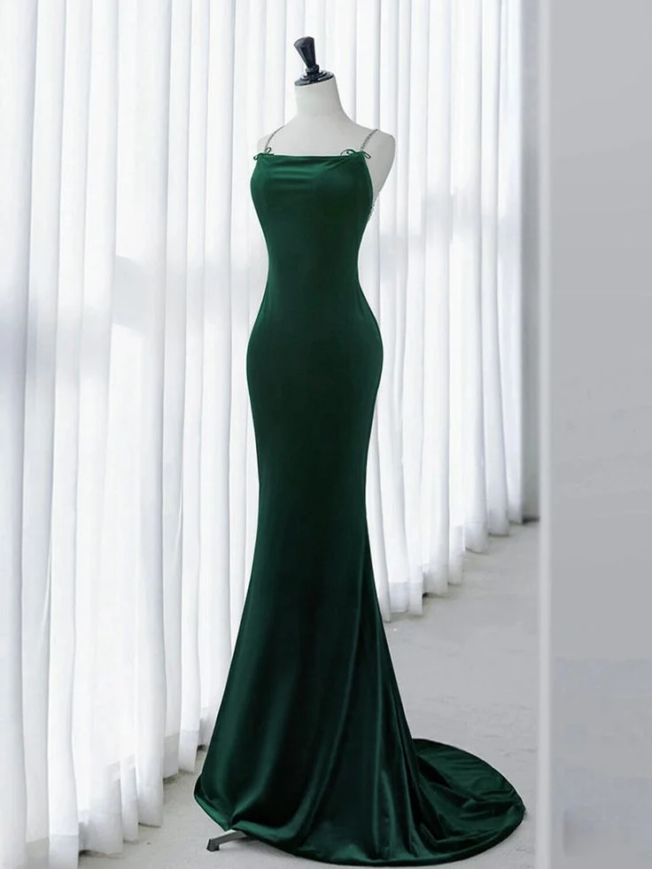 Robe de bal longue sirène en velours vert avec soutien-gorge intégré