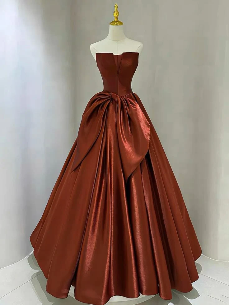 Robe de bal de soirée en satin sans bretelles à lacets avec soutien-gorge intégré