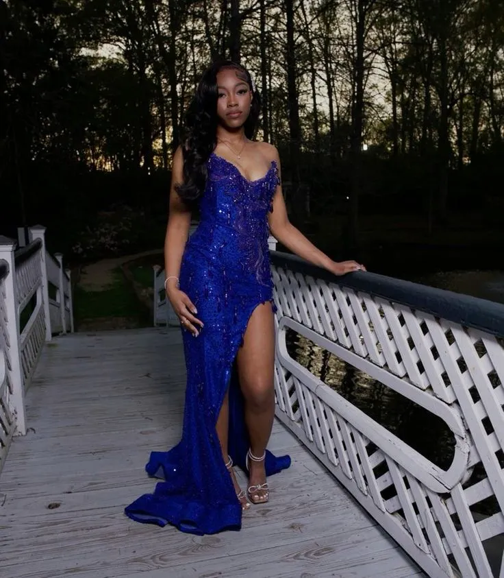Robe de bal sirène à sequins sans manches, robe de soirée scintillante avec fente