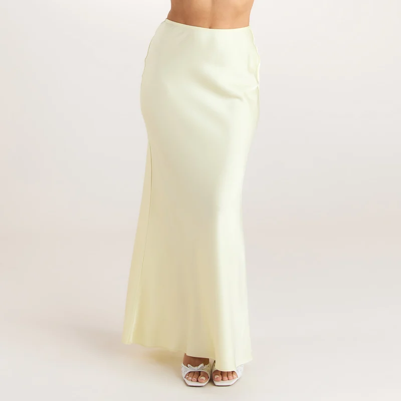 Jupe Maxi en Satin - Jaune Citron