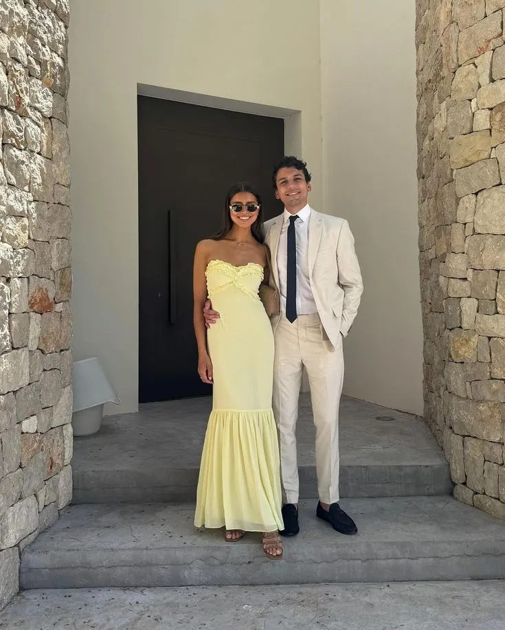 Robe de bal sirène jaune sans bretelles en mousseline de soie longue robe de soirée