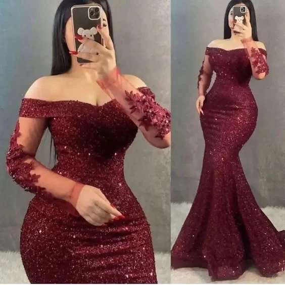 Robe de soirée sirène à paillettes, manches longues, ajustée, fermeture éclair dans le dos