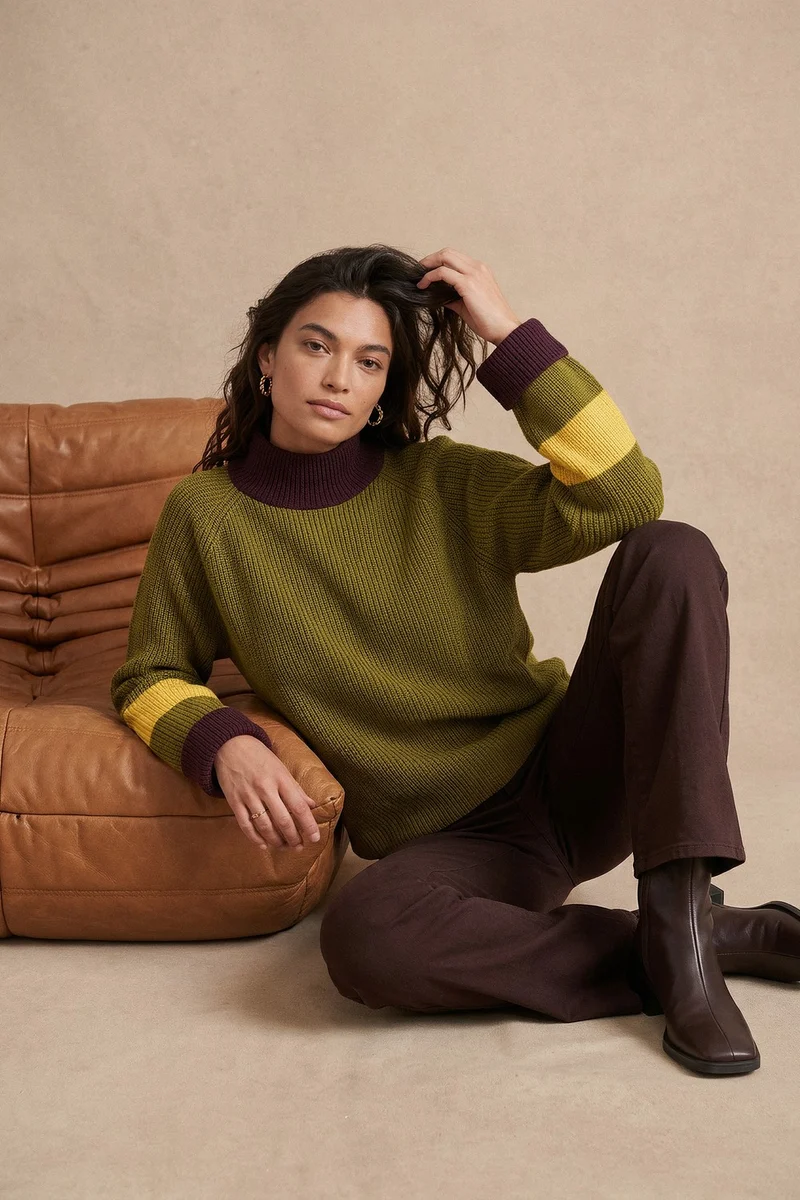 Pull Audacieuse Olive en Laine