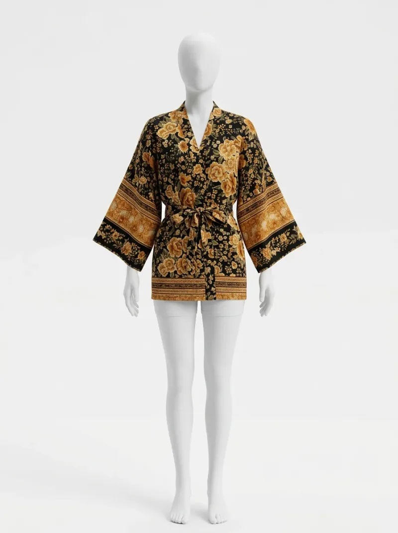 Kimono court coton imprimé floral femme romantique