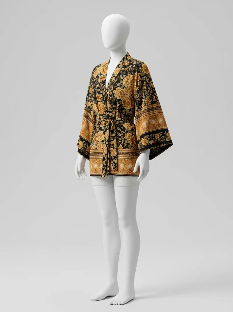 Kimono court coton imprimé floral femme romantique