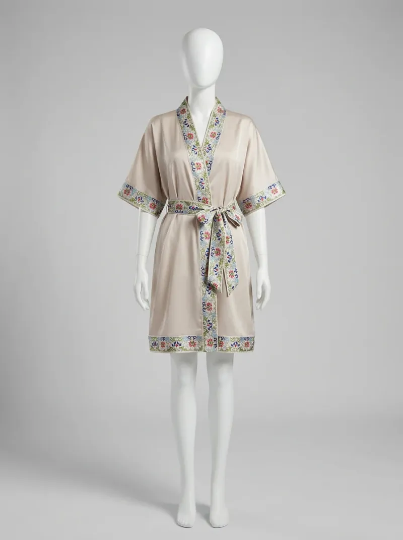 Kimono court satin lingerie femme élégant épuré