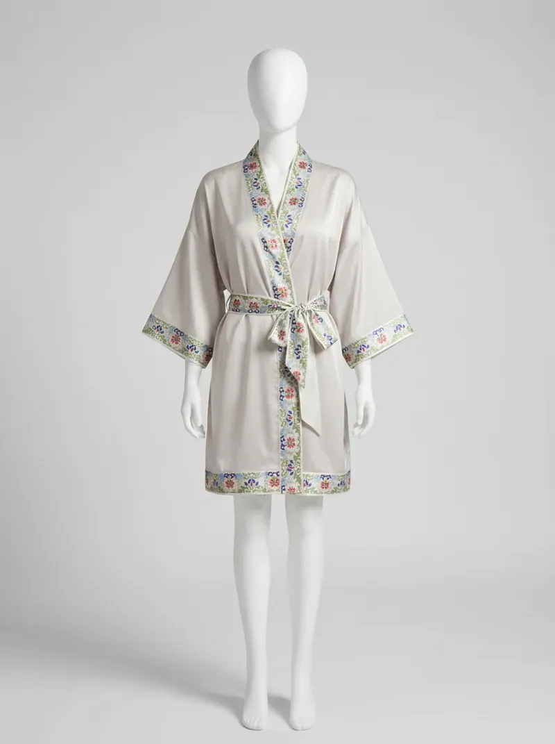Kimono court satin lingerie femme élégant épuré